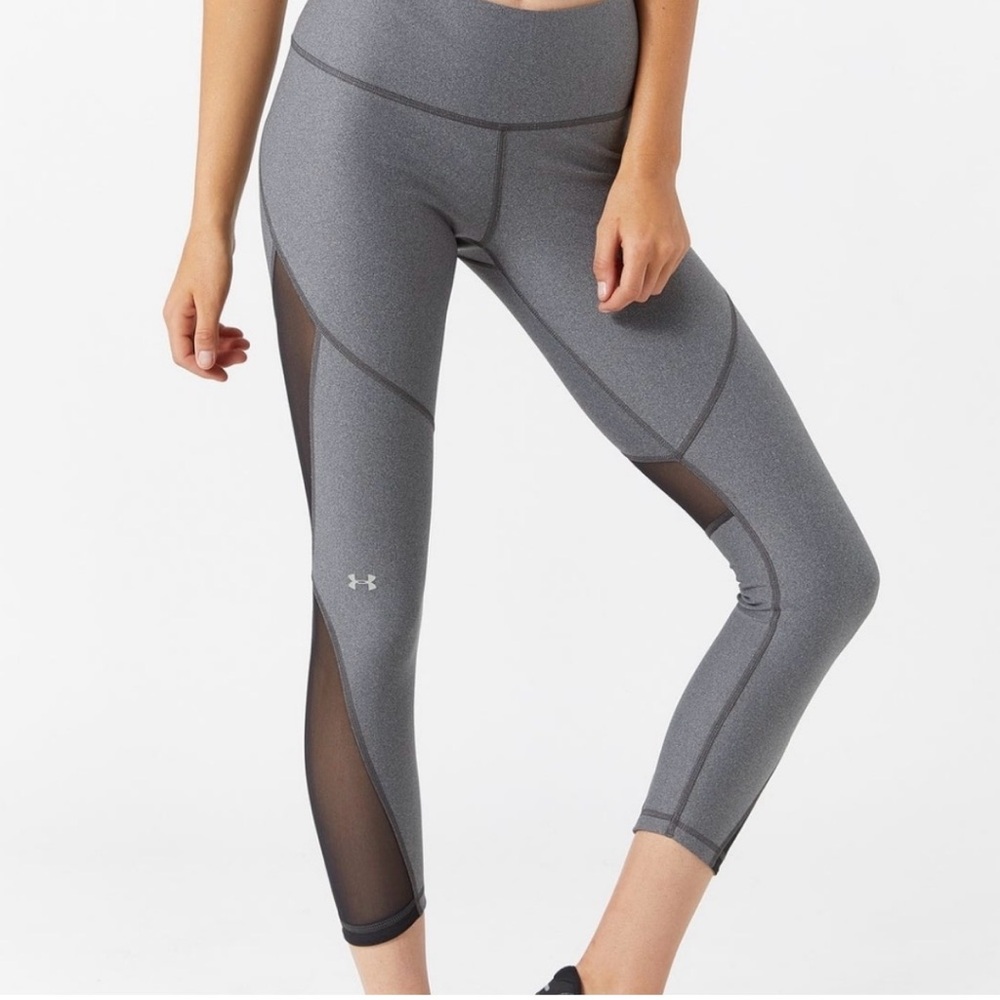 Under Armour Gray Mesh-Panel High-Waist Leggings